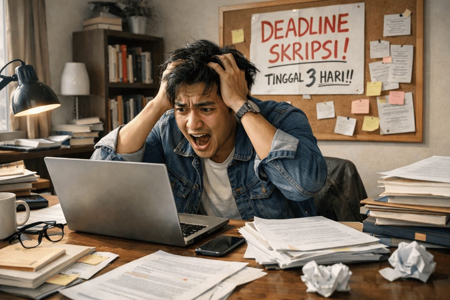 Mahasiswa panik karena skripsi mendekati deadline