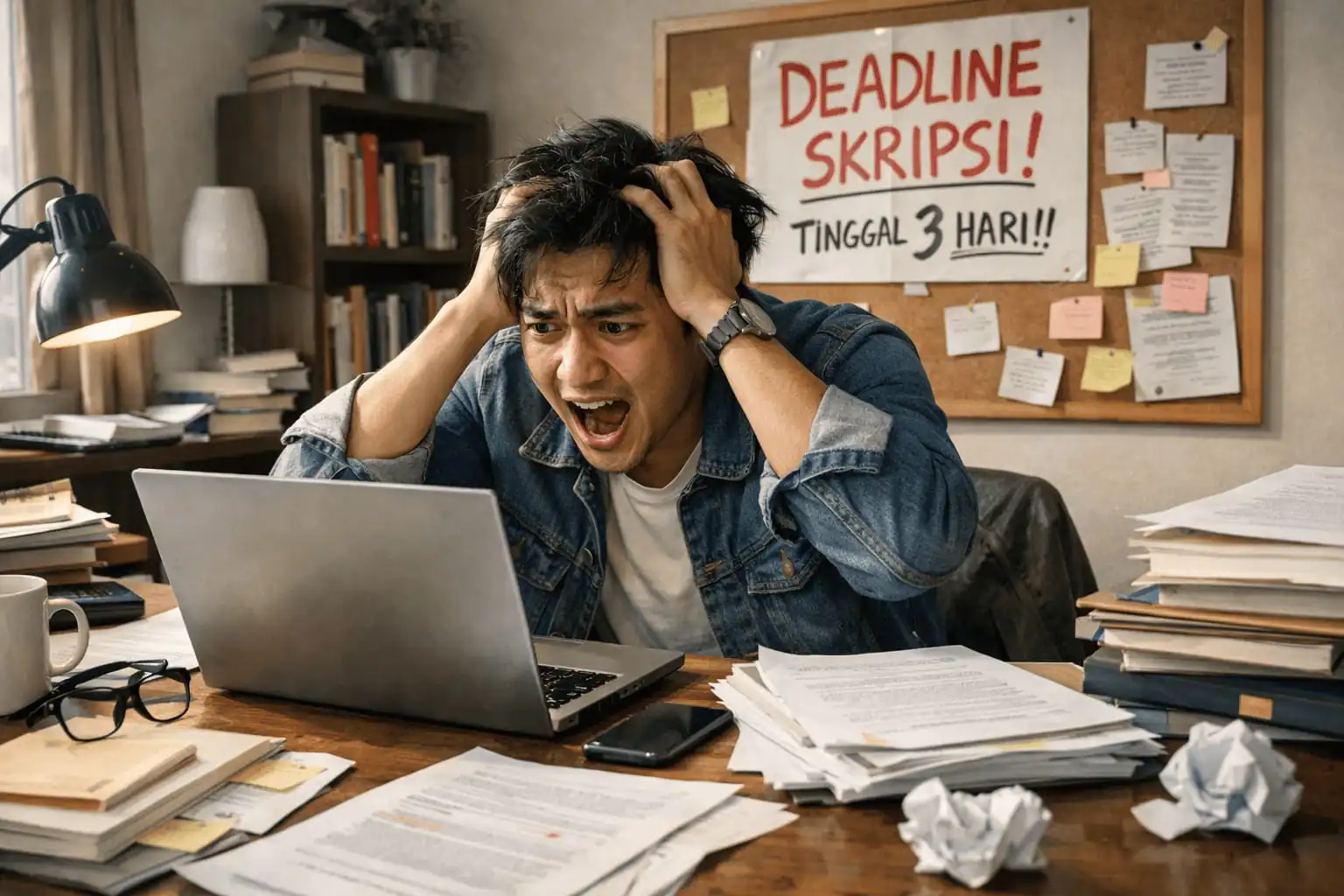 Mahasiswa panik karena skripsi mendekati deadline