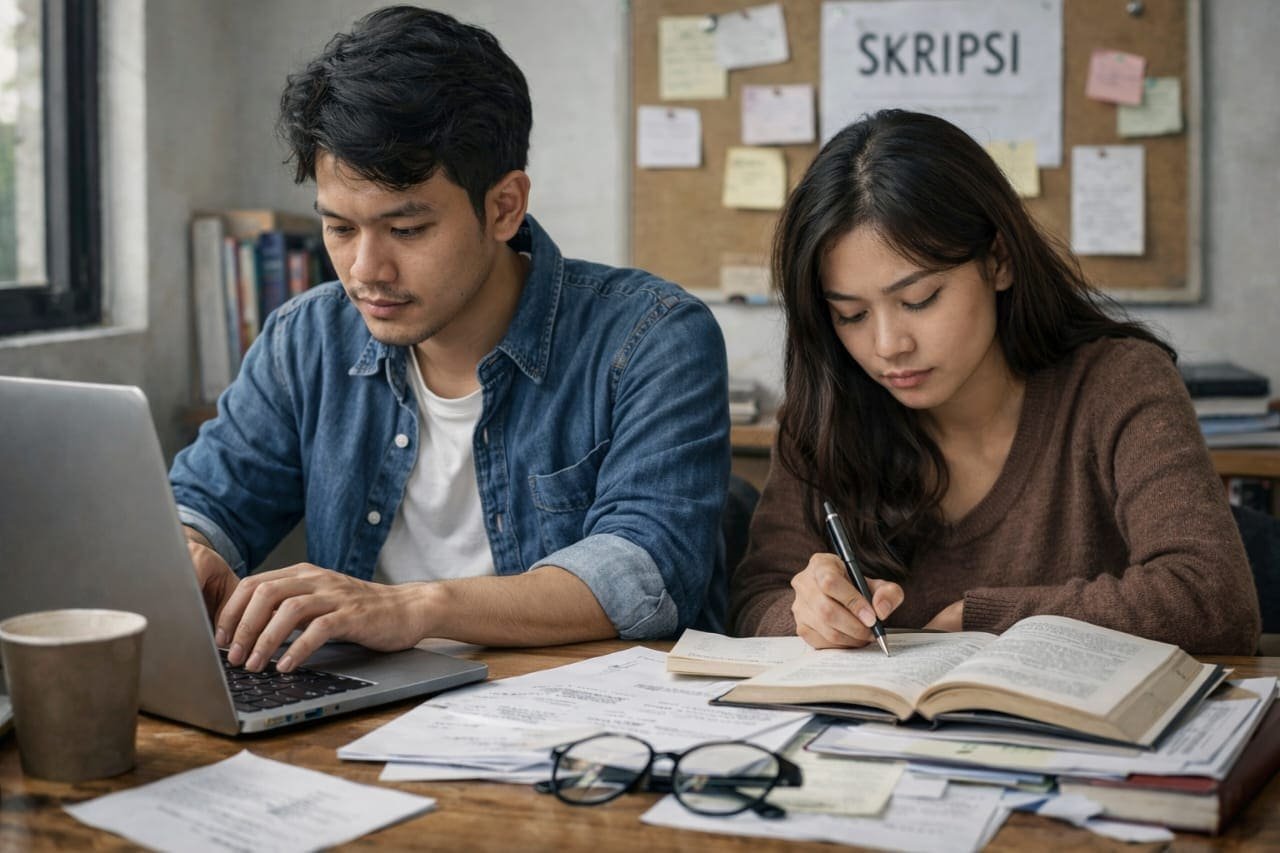 Mahasiswa fokus menyusun skripsi