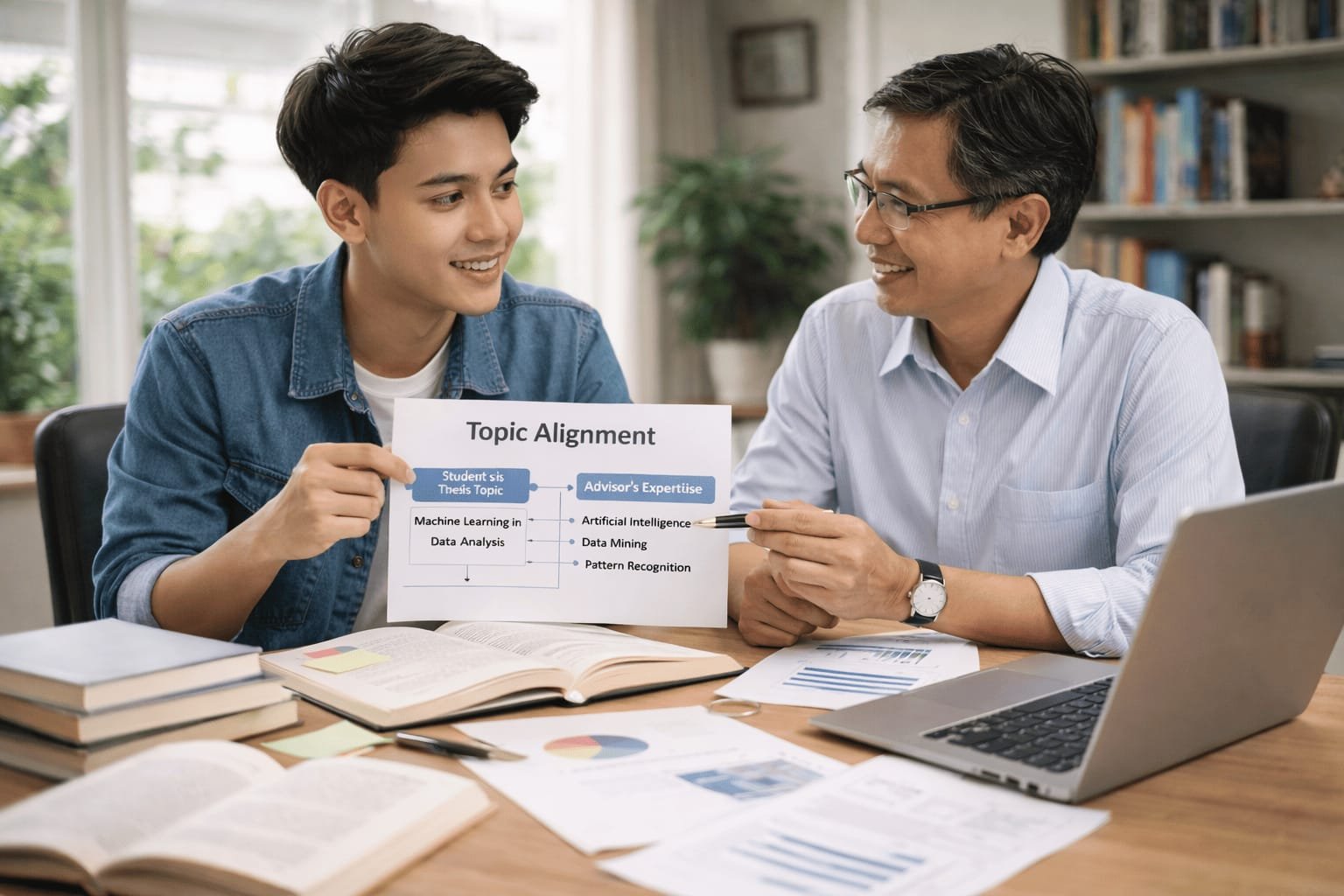 Diskusi mahasiswa dan dosen dalam menentukan judul tesis