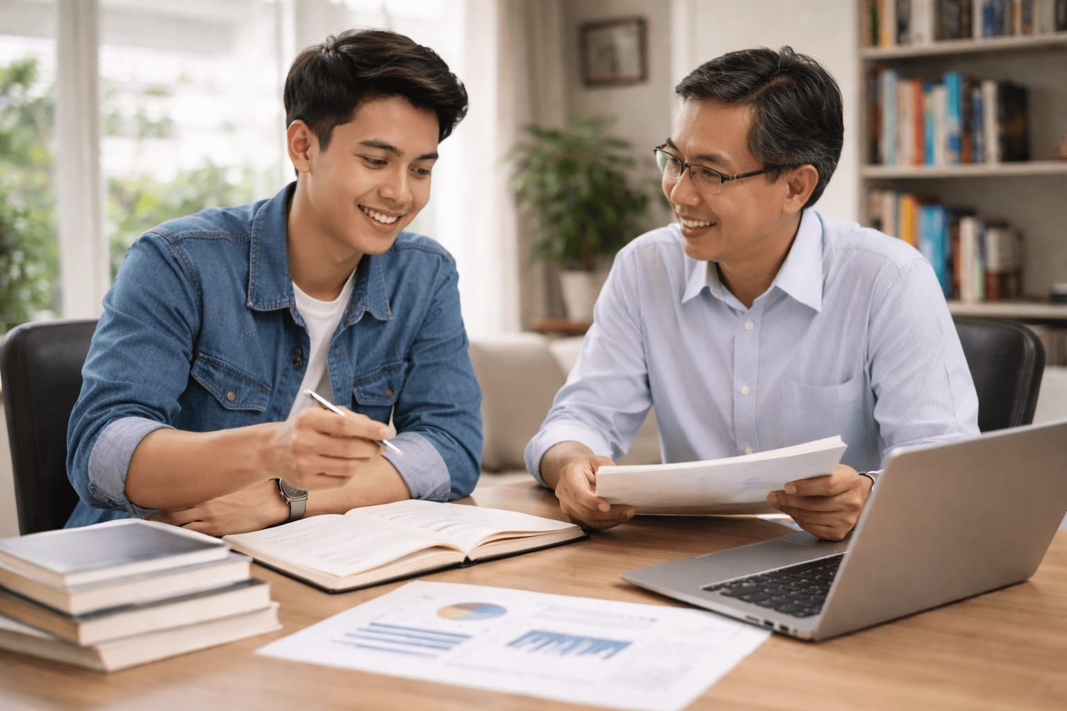 Diskusi akademik bimbingan tesis antara mahasiswa S2 dan dosen