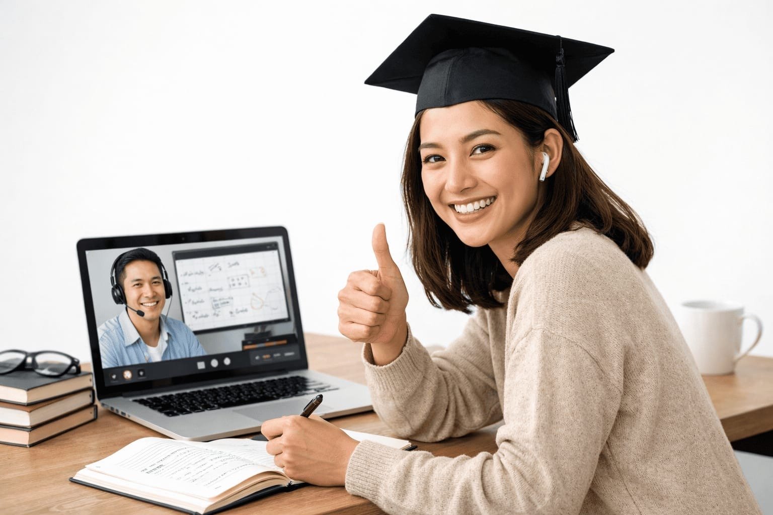 Diskusi bimbingan tesis online melalui laptop dan video call