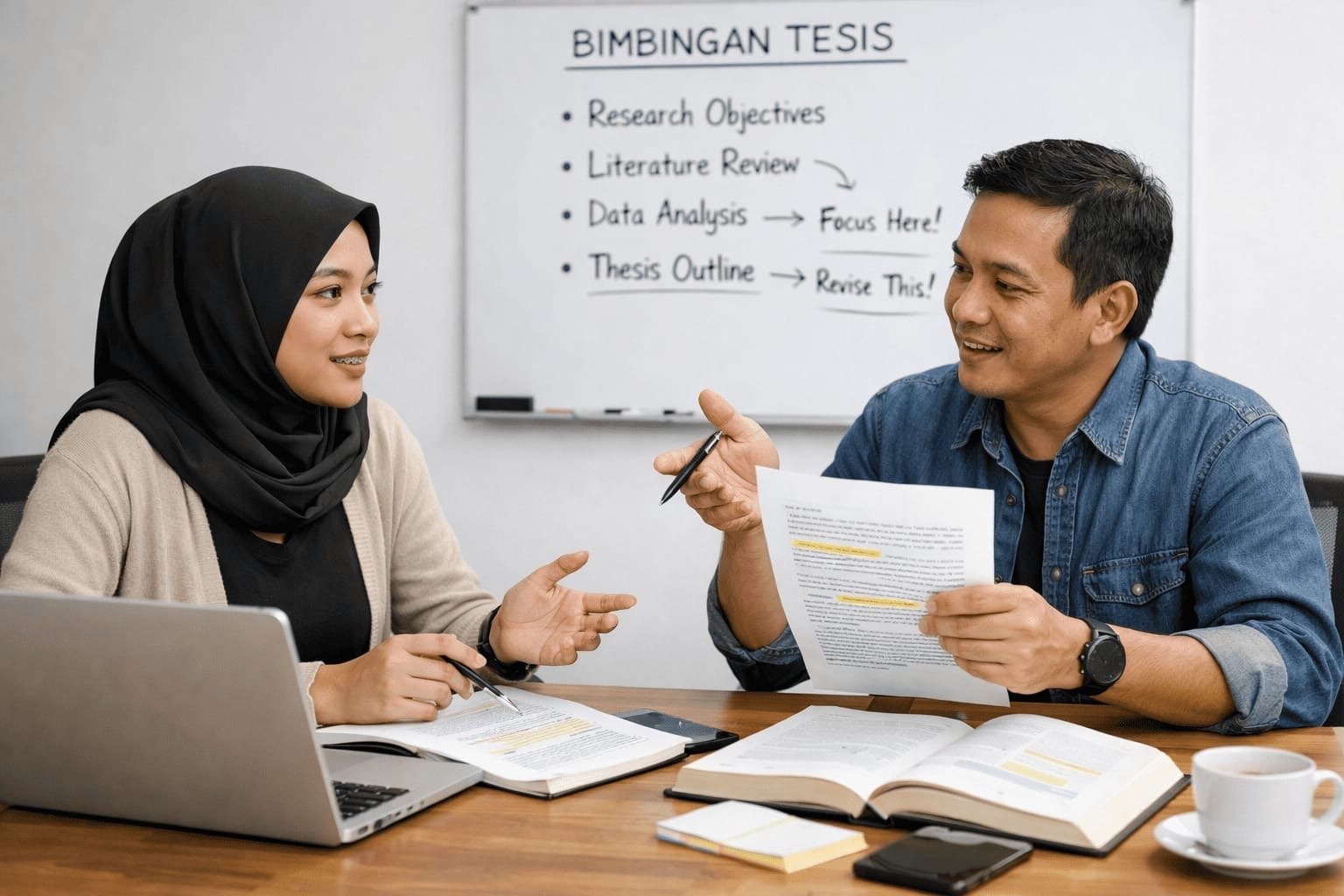 Mahasiswa S2 mengikuti bimbingan tesis online dari rumah