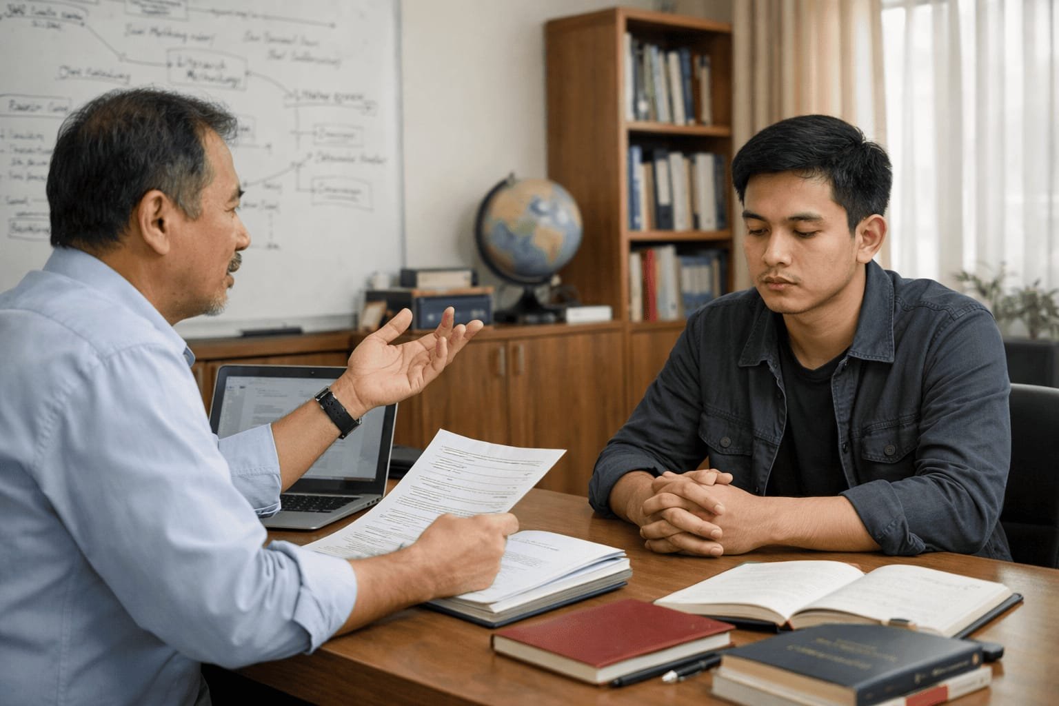 Mahasiswa S2 terlihat bingung saat progres tesis mandek