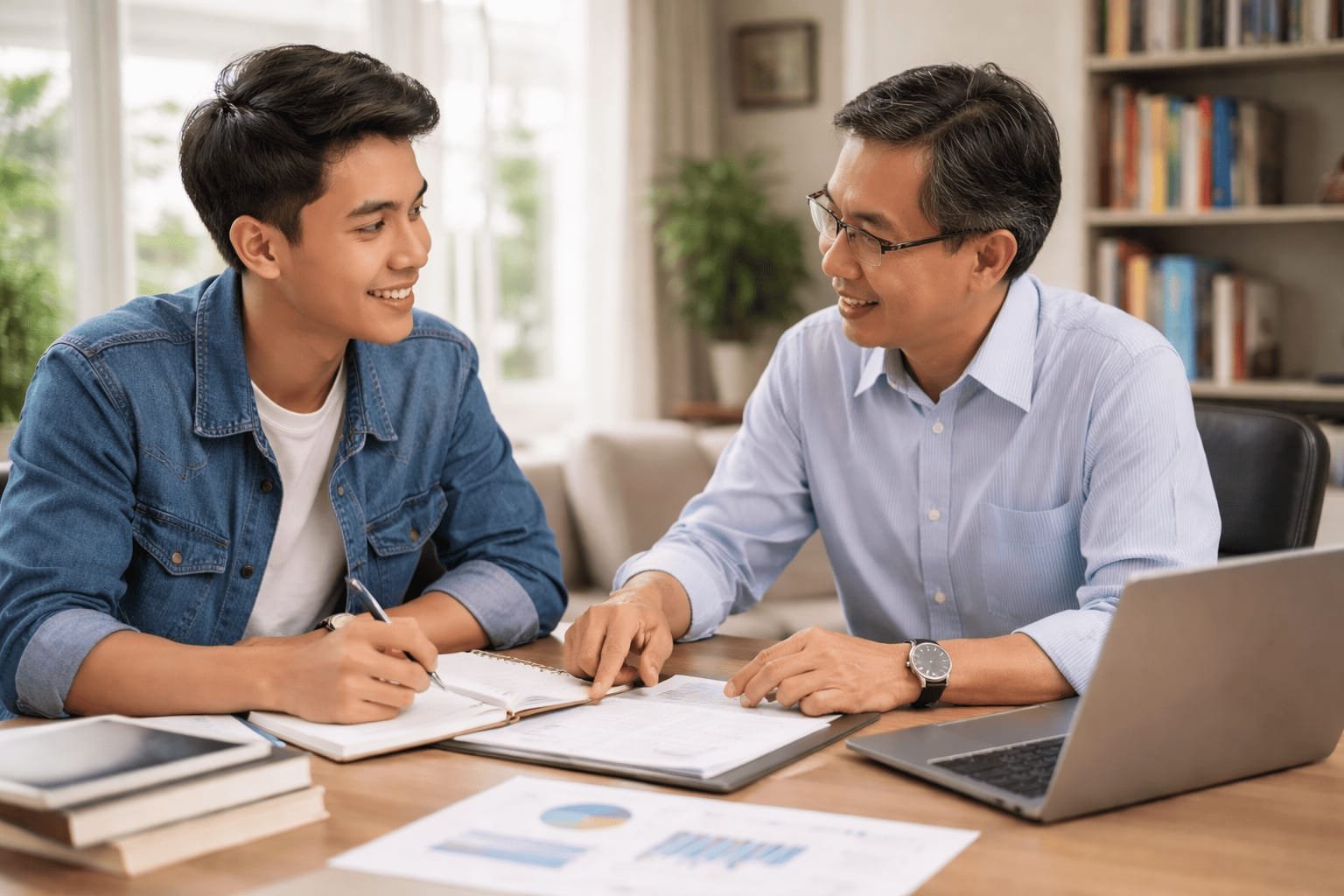 Diskusi bimbingan tesis antara mahasiswa dan dosen pembimbing